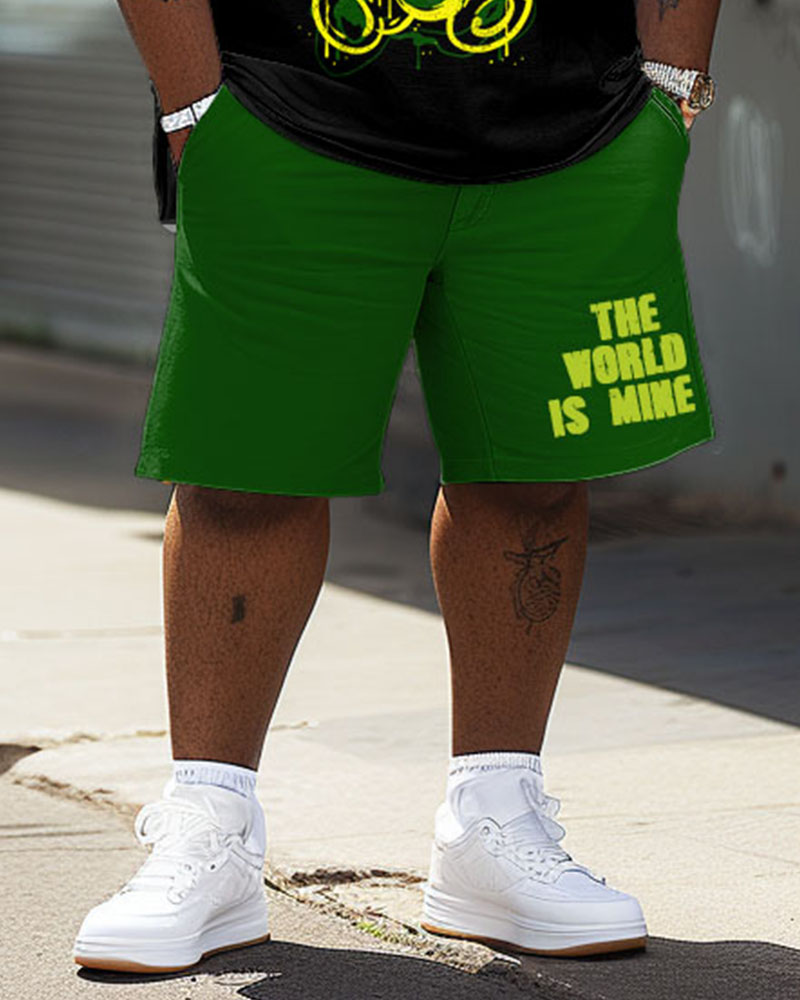 Big Guys Graffiti Bear Tee and Drawstring Waist Shorts Set