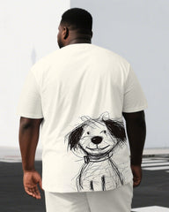 Men's Simple Sketch Puppy Illustration Back Print Big & Tall Short-Sleeve T-shirt Summer Set