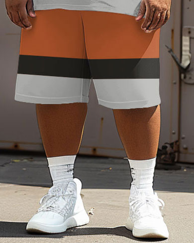 Men's Plus Size Street Casual Colorblock Bro Alphabet Print T-Shirt Shorts Suit