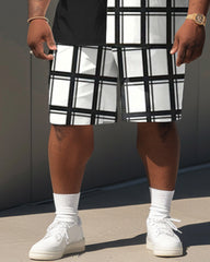 Men's Plus Size Classic Plaid Stitching Print Short Sleeve Shirt Shorts Suit