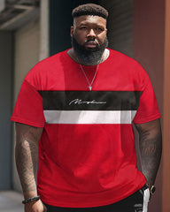 Men's Large Size Simple Patchwork Sports Style T-shirt & Shorts Set