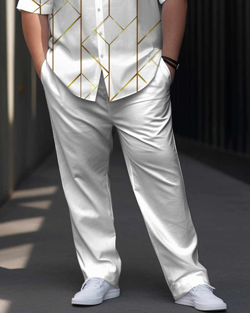 Gold Line Printed Oversized Men's Short Sleeved Shirt Set