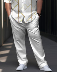 Gold Line Printed Oversized Men's Short Sleeved Shirt Set