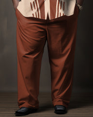 Men's Casual Plus Size Gentleman Brown Colorblock Lapel 2 Shirt Two-Piece Set