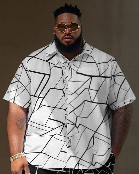 Men's Big & Tall Casual Classic Retro Color Block Cracked Street Short Shirt Shorts Set