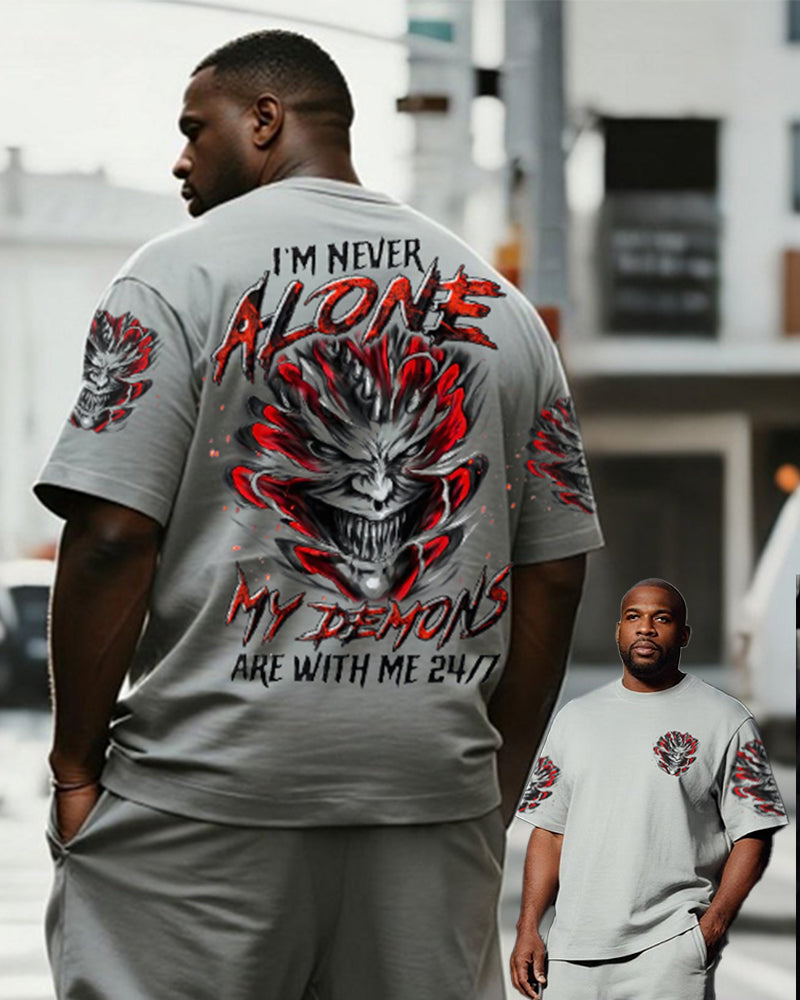 Big & Tall Men's I'M NEVER ALONE SKULL DEMON ALL OVER Printed T-shirt Long Pants Set