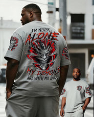 Big & Tall Men's I'M NEVER ALONE SKULL DEMON ALL OVER Printed T-shirt Long Pants Set