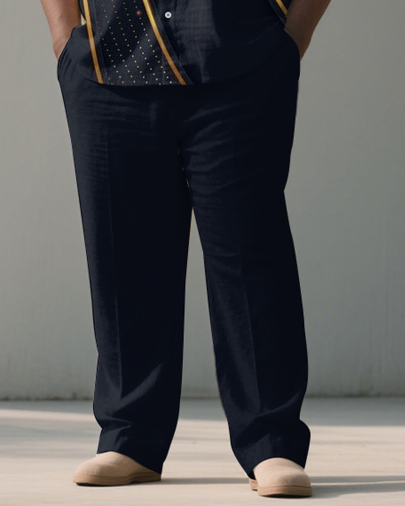Men's Plus Size Blue Polo Dot Line Geometric Print Short Sleeve Shirt Trousers Suit