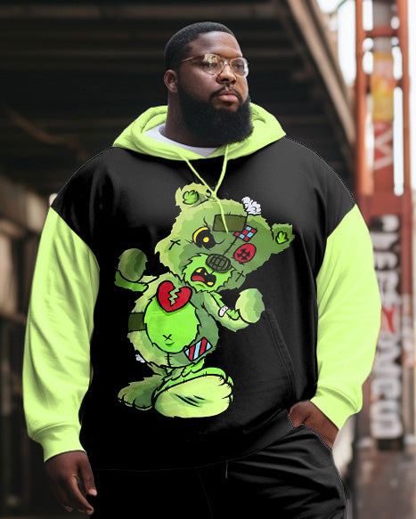 Men's Big & Tall Casual Hip Hop Color Block Bear Hoodie Two Piece Set