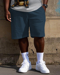 Big Men's Street Fashion Hip Hop Happy Sitting Bear Printed Short Sleeve T-shirt Shorts Set