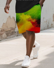 Men's Plus Size Juneteenth Letter Print Round Neck Short Sleeve T-Shirt Shorts Suit