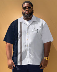 Men's Big & Tall Casual Simple Striped Print Short Sleeve Shirt Shorts Set