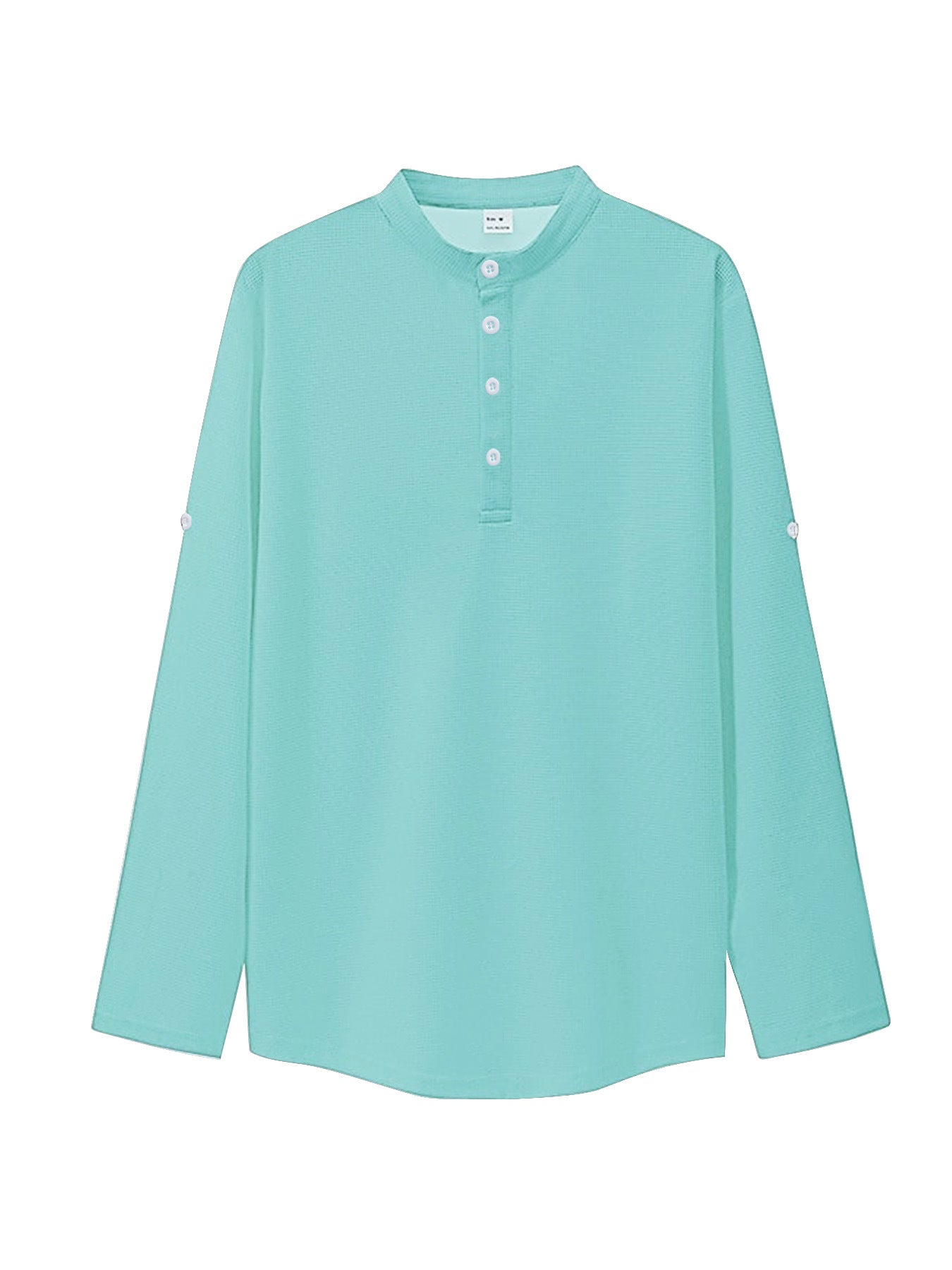 S-3XL Solid Color Casual Breathable Button Collar Henry Collar Long Sleeve Shirt