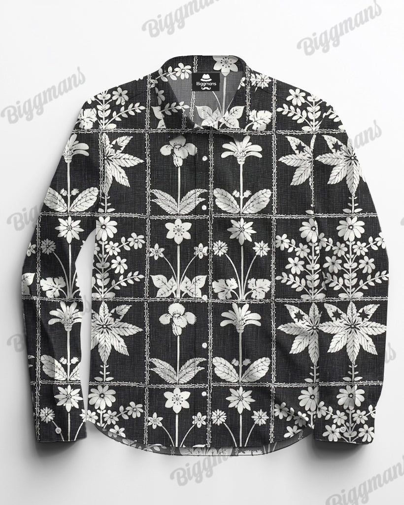 Rules In The Black And White Cotton Yarn Long Sleeve Shirt Men's Plus Size