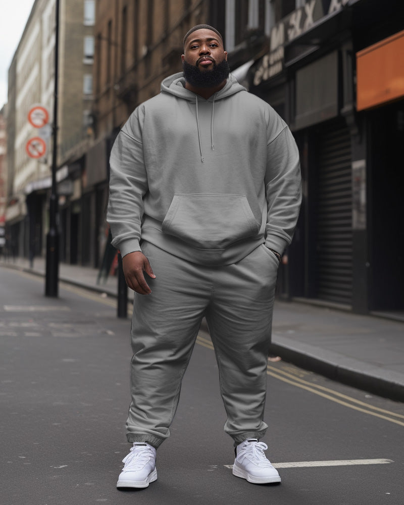 Big Men's  Tracksuit Casual Solid Color Hoodie Pants 2-Piece Set