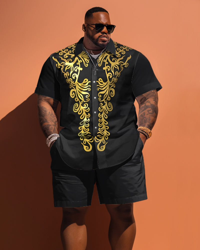 Big Men's Classic Pattern Short Sleeve Shirt Shorts Set
