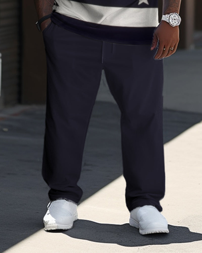 Plus Size Men's Casual Two-Piece Color Matching Short-Sleeved T-shirt Set