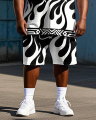 Big Men's Retro Side Face Silhouette Printed Street Fashion Short Sleeve T-Shirt Shorts Set