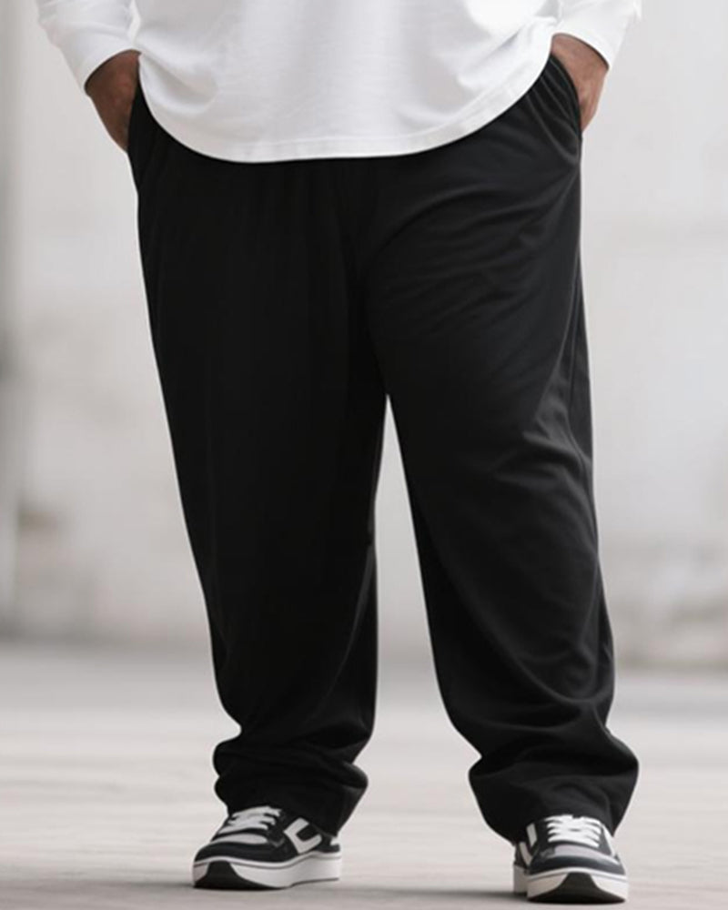 Big & Tall Men's Black And White Geometric Bear Print Long Sleeve T-Shirt Pants Suit