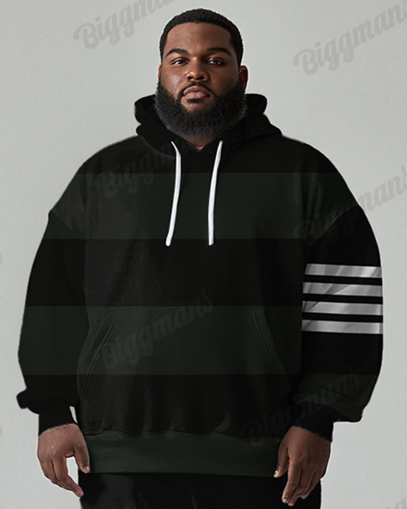 Men's Daily Casual Simple Striped Patchwork Printed Plus Size Hoodie Suit