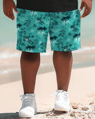 Hawaiian Coconut Tree Alphabet Print Shorts Men's Plus Size Suit