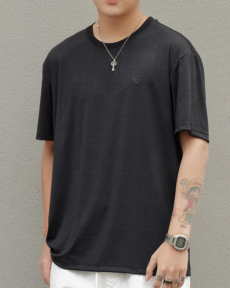 4XL-8XL Big & Tall Men's Daily Casual Quick-drying Jacquard Crewneck Short-sleeved T-shirt