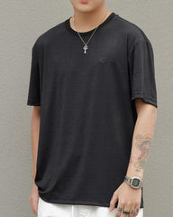 4XL-8XL Big & Tall Men's Daily Casual Quick-drying Jacquard Crewneck Short-sleeved T-shirt
