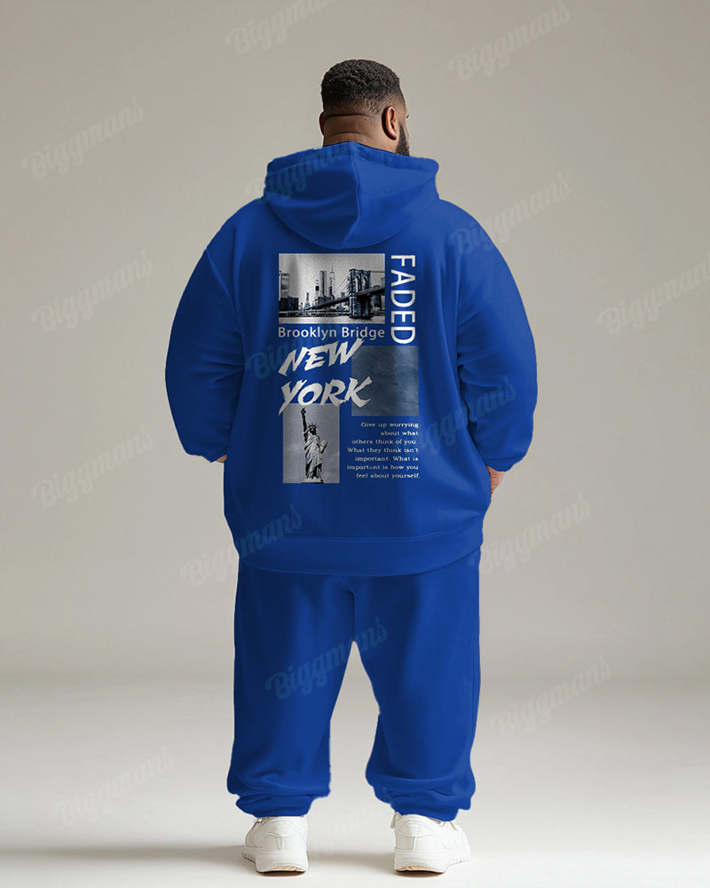 Men's Big & Tall 2-Piece Tracksuit New York View Print Hoodie Pants Set