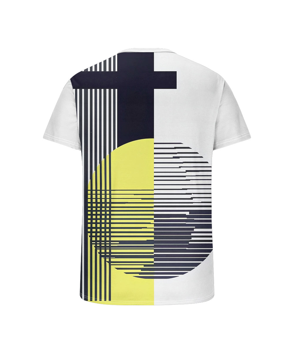 Men's Plus Size Geometric Color Block Striped Print Henry Collar Button Short Sleeve T-shirt