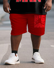 Men's Plus Size Black Big Man Cartoon Print Short Sleeve T-Shirt Shorts Suit