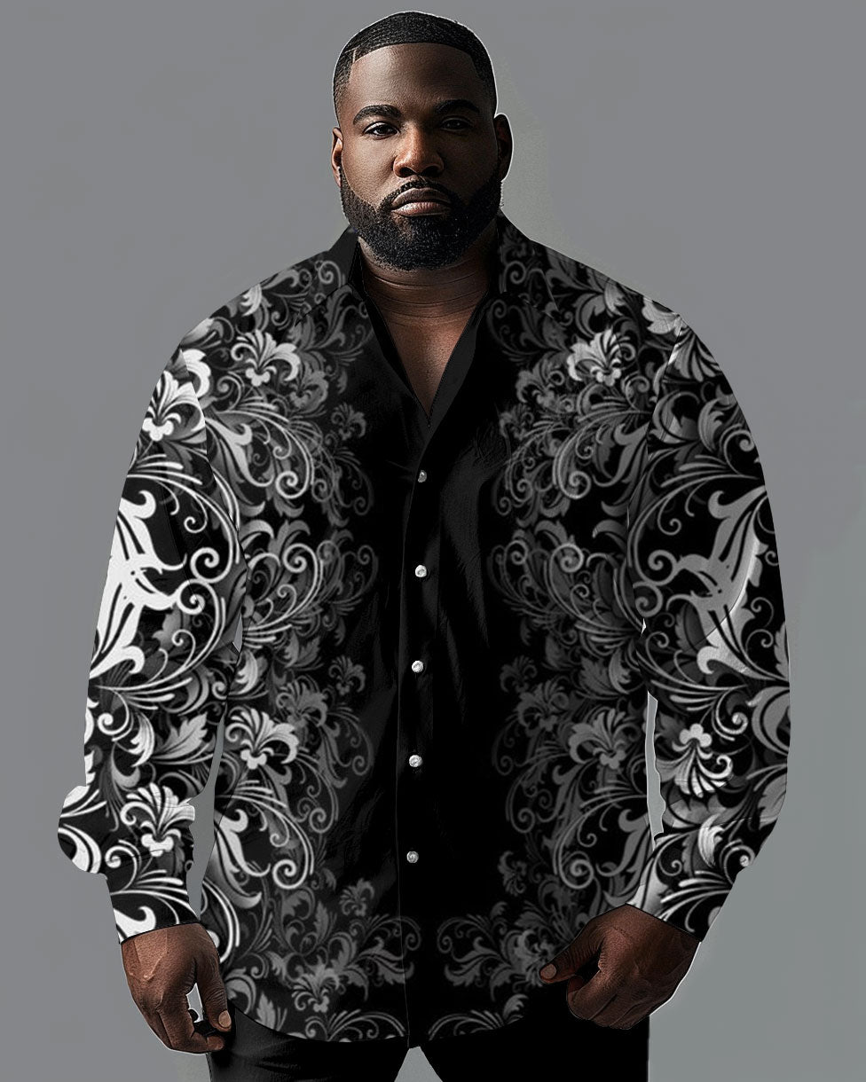 Big Men's Casual Gradient Simple Pattern Print Lapel Long Sleeve Shirt