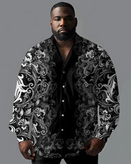 Big Men's Casual Gradient Simple Pattern Print Lapel Long Sleeve Shirt
