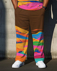 Big Men's Casual Animal World Colorful Kangaroo Printed Crew Short Sleeve T-shirt Pants Set