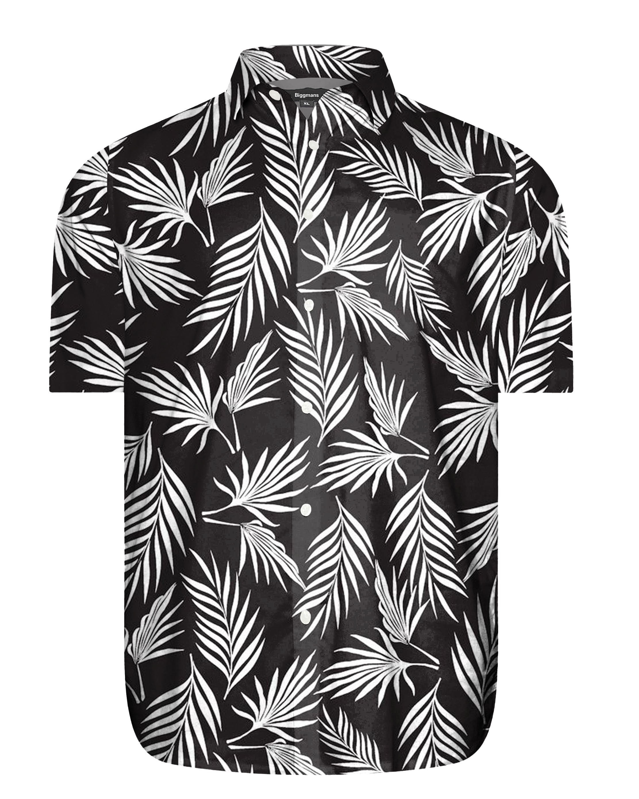 Men's Plus Size Shawat Coconut Black Plant Silhouette Short Sleeve Shirt