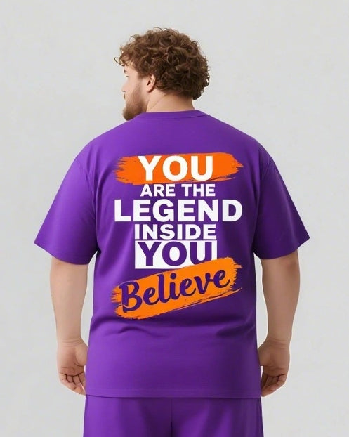 Legend Starts with Your Belief Men's Big and Tall Simple Back Lettering Short Sleeve T-shirt Shorts Set