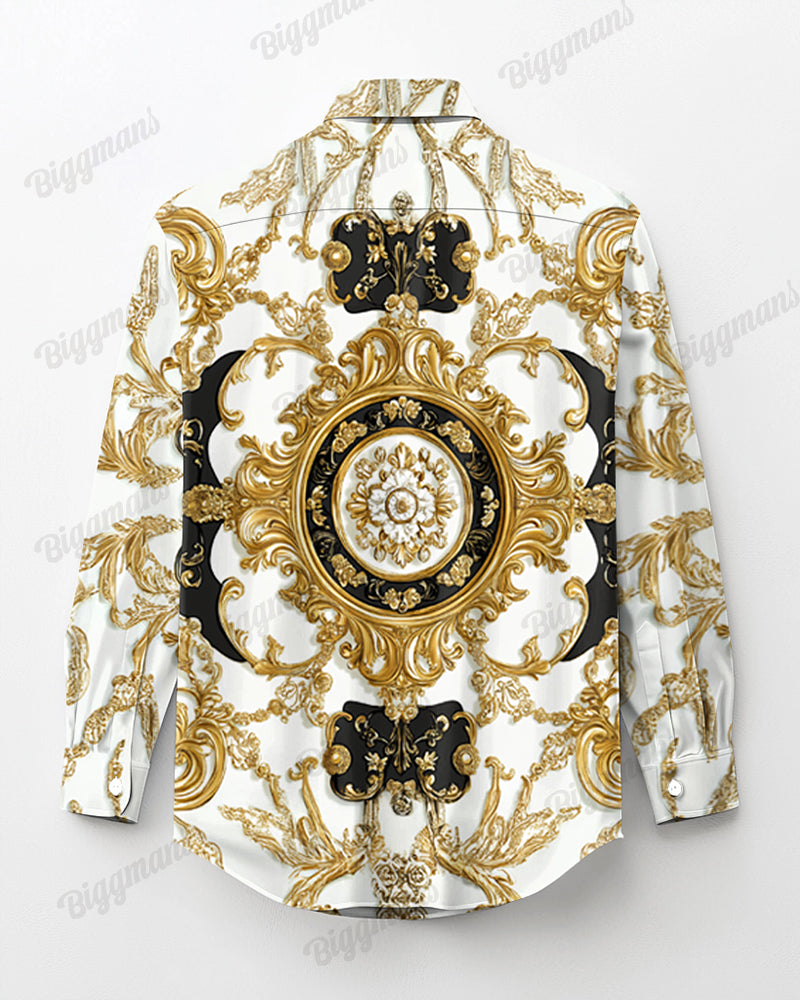Luxury Baroque Style Printed Long Sleeve Shirt 2 Piece Set Big & Tall Men's