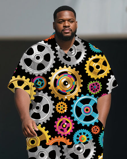 Big Guy's Fashion Cartoon Mechanical Roulette Printed Casual Short-Sleeve Shirt Pants Sets