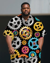 Big Guy's Fashion Cartoon Mechanical Roulette Printed Casual Short-Sleeve Shirt Pants Sets