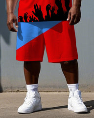 Men's Punk Fashion Falling Man Splicing Style Print Short-Sleeve T-shirt Big & Tall Set