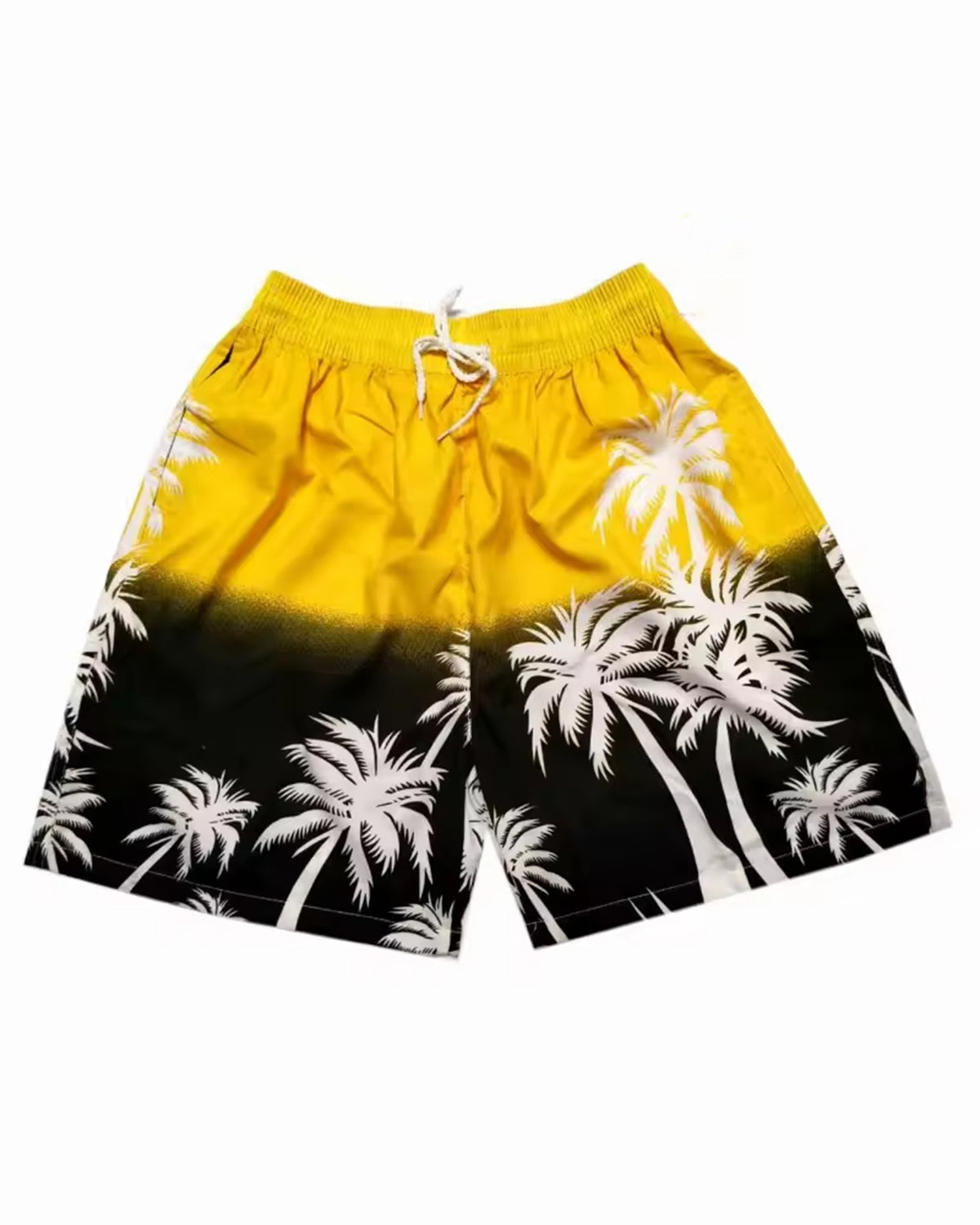 Big & Tall Men's Hawaii. Summer Beach Coconut Tree Swimming Black Spell Yellow Shorts