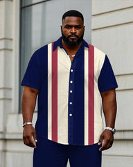 Men's Plus Size Business Sapphire Blue & Red Classic Color Stitching Short Sleeve Shirt Trousers Suit
