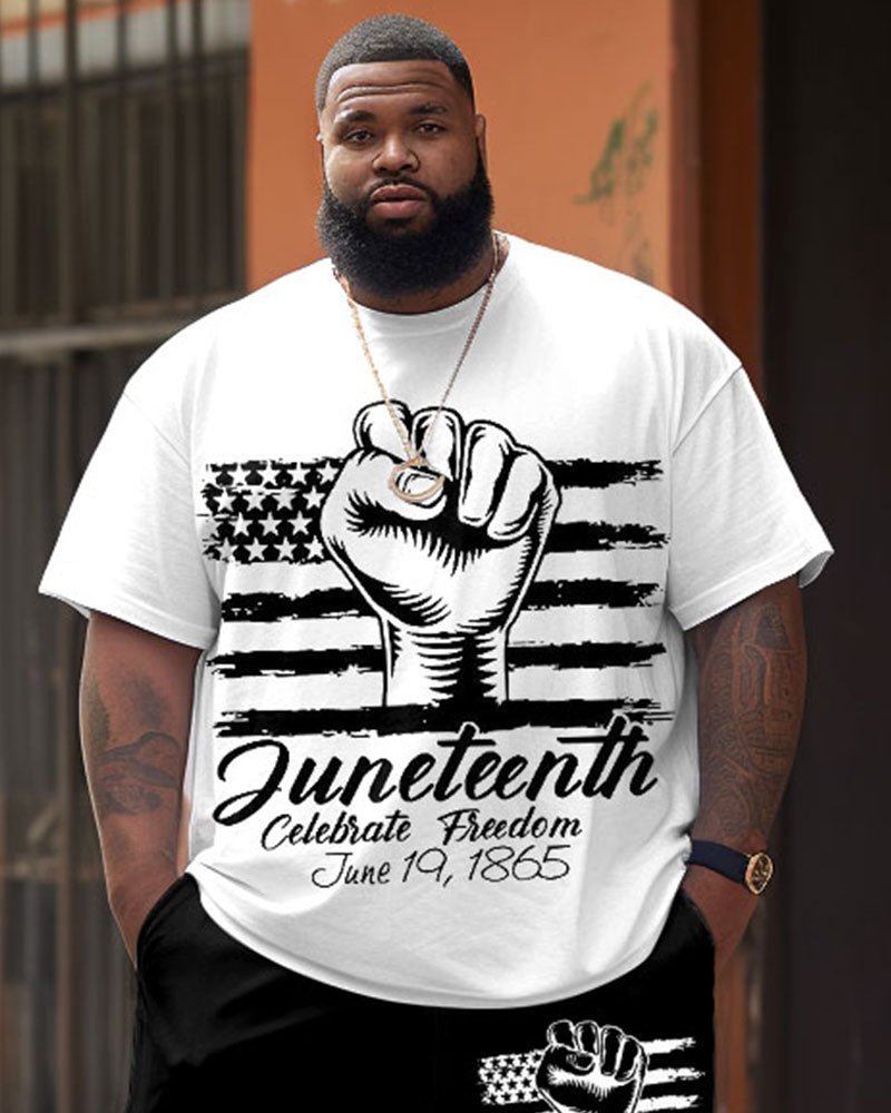 Men's Plus Size Juneteenth Freedom Since 1865 Printed T-shirt Shorts Suit