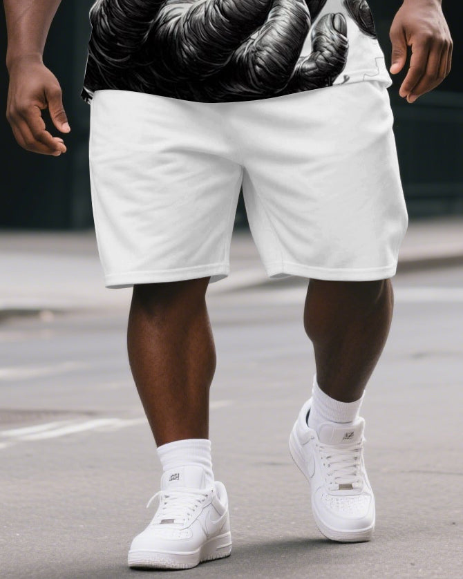 Big & Tall Men's Cartoon Kongfu Gorillas Print Casual Short-Sleeved T-shirt and Short Set