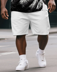 Big & Tall Men's Cartoon Kongfu Gorillas Print Casual Short-Sleeved T-shirt and Short Set