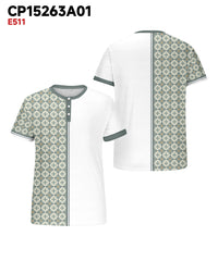 Men's Plus Size Daily Casual Green Stitching Diamond Print Henry Collar Button Short Sleeve T-Shirt