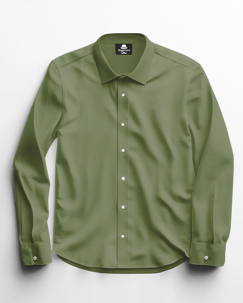 Solid Color Big Guys Long Sleeve Lapel Shirt and Pants Set