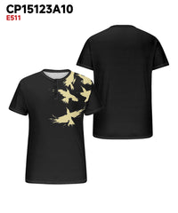 Men's Plus Size Daily Casual Black Bird Print Henry Collar Button Short Sleeve T-Shirt