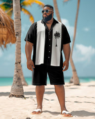 Men's Big and Tall Simple Hawaiian Plant Print Shirt Shorts Set