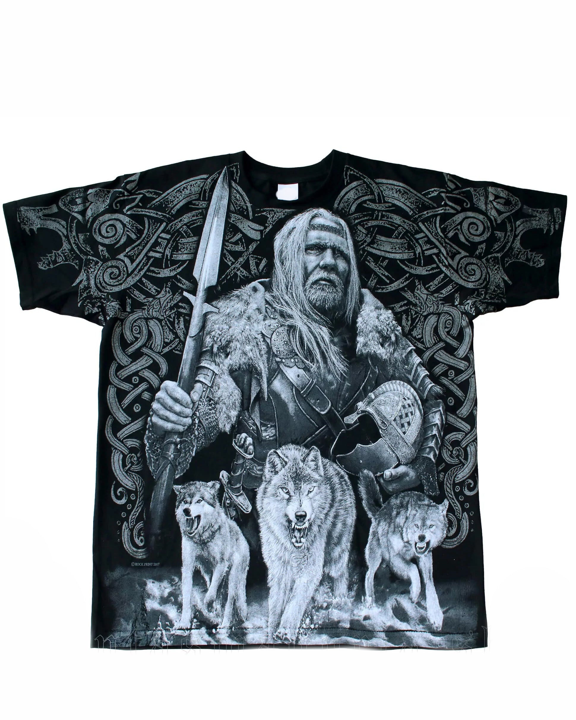 Plus Size Men's T-Shirt Viking Warrior And Wolf Buddy-Printed Front And Back