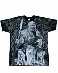 Plus Size Men's T-Shirt Viking Warrior And Wolf Buddy-Printed Front And Back